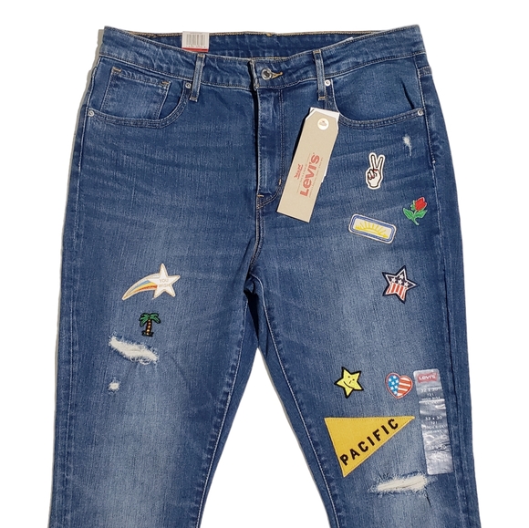 Levis 721 High Rise Skinny Womens Jeans 32x30 Pac Heights Patch Work NWT - Picture 8 of 12